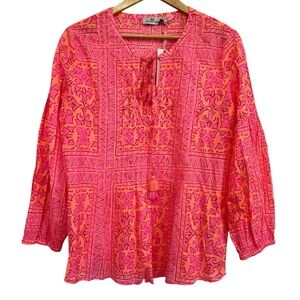 Vineyard Vines Scarf Print Pleated Long Sleeve Top Knockout Pink Medium NEW